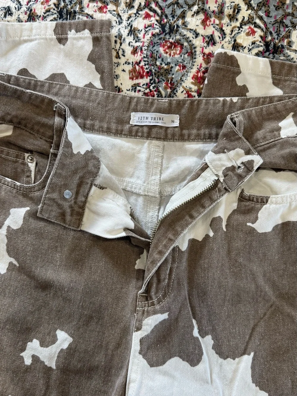 12th Tribe Midland Cow Print Jeans - Picture 1 of 4